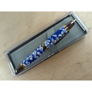 HAND TURNED Pen Light Chrome Finish Blue Marble Acrylic Body‎